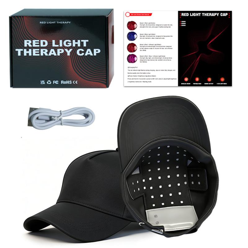 LED Red Light Heating Massage Hair Cap, Red Blue Light Hot Compress, 56 Light Beads, Phototherapy Red Light Hat built-in battery