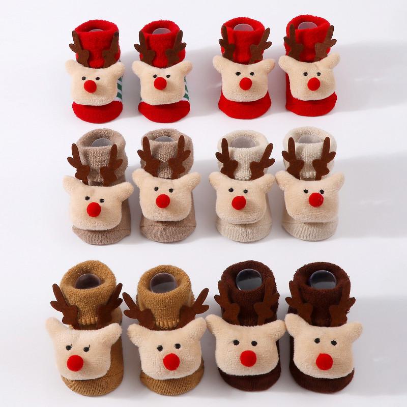 Baby Christmas Socks Santa Claus Snowman Reindeer Plush Knit Socks Non-Slip Crib Shoes for Infant Boys Girls First Xmas Outfits Toddler Gift