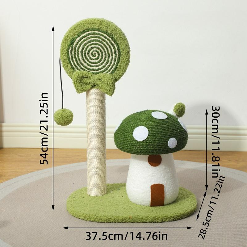 

Mushroom Design Cat Scratching Post , Natural Sisal Cat Scratcher with Stable Base, Durable Non-Shedding for Indoor Cats светло-зеленый