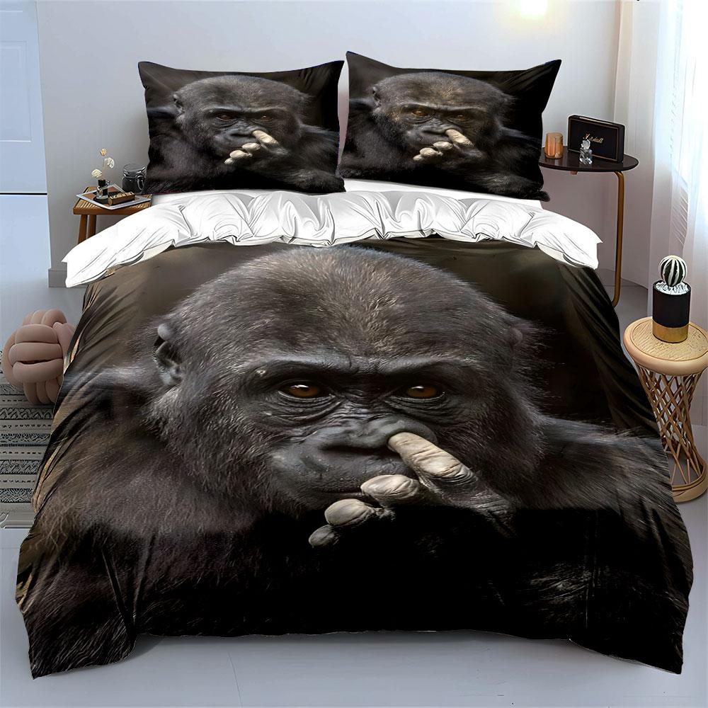 Set Copripiumino con Design di Gorilla che si Tira il Naso (1*Copripiumino 2*Federe, senza piumino)