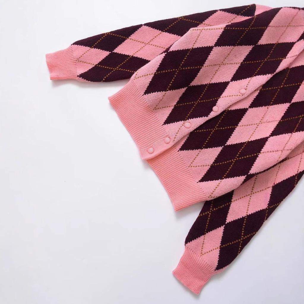 2025 Spring Women's Jacquard Crew Neck Long Sleeve Casual Knit Cardigan