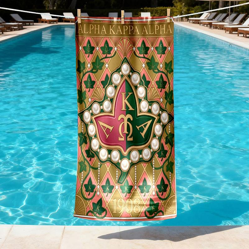 Alpha Kappa Alpha Print Beach Towel Design, Soft, Lightweight. for Home Bathroom, Spa, Pool, Yoga, Surfing, Camping, Gift for Family, Friend
