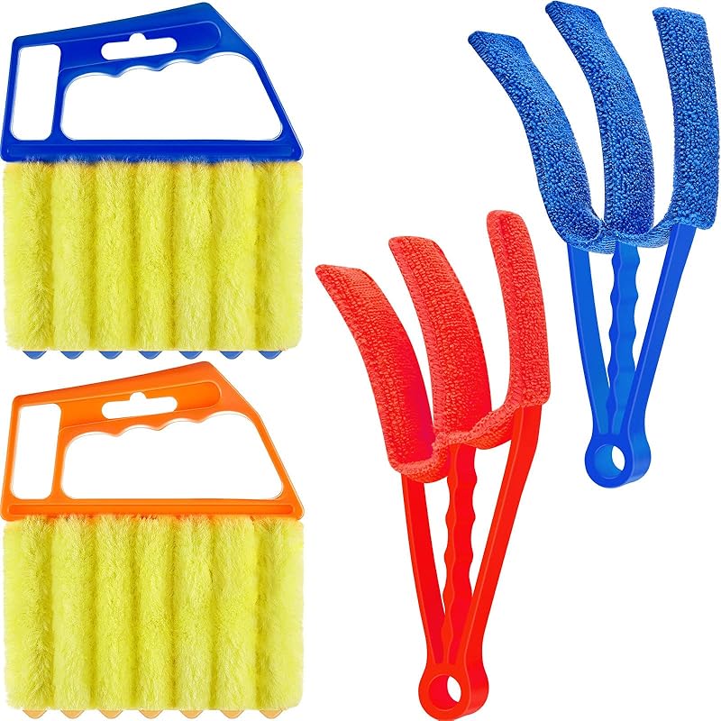 

4 Pcs Window Venetian Blind Cleaner Duster Tool 7 Finger Blind Rush and Shutter Cleaner Brush Hand-held Window Shutter Air Conditioner Duster for Orange, Blue