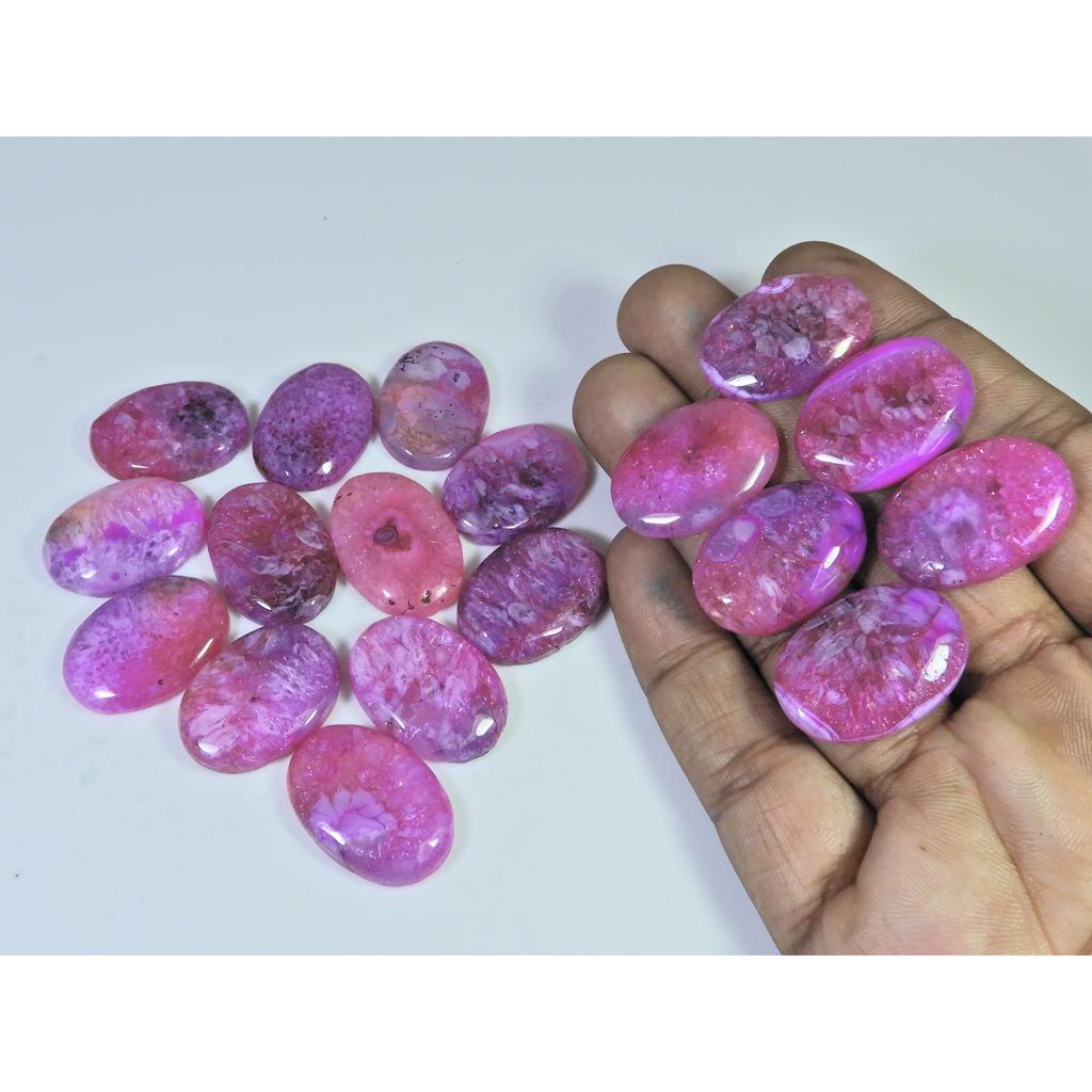 396Cts.Color Enhanced Pink Solar Cab Agate Oval Loose Gemstone 13Pcs Lot C-2122