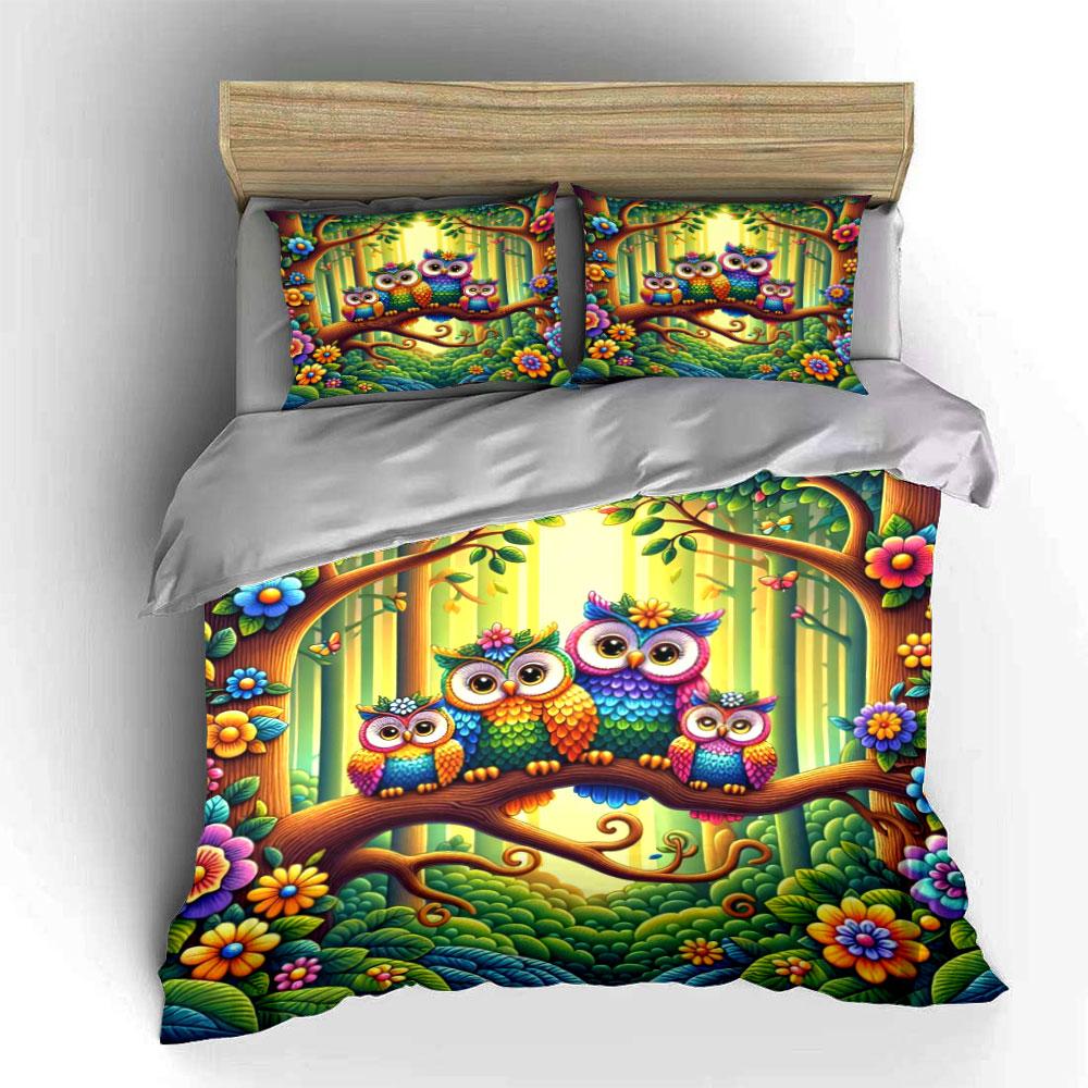 Bright owls and flowers. Bedding sets Duvet cover sets Duvet covers Pillowcases(1*Duvet Cover 2*Pillowcases without duvet insert)