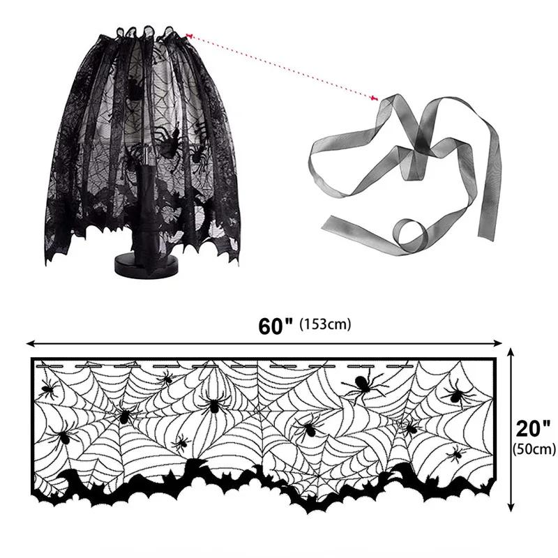 Halloween Tablecloth Bat Spider Web Black Lace Tablecloth Mantel Cloth Family Table Decoration Halloween Party Decoration