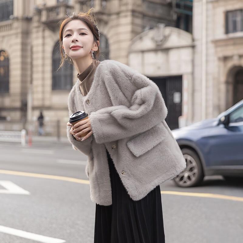 Damen Rundhals Locker Geschnittene Langarmjacke