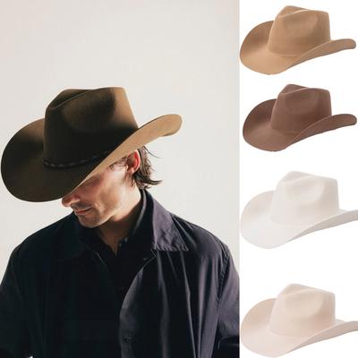 Cowboyhut Herbst und Winter neuer weißer Wollfilz Cowboyhut Jazzhut Europäischer und Amerikanischer Mode lässiger Curling Cowboyhut
