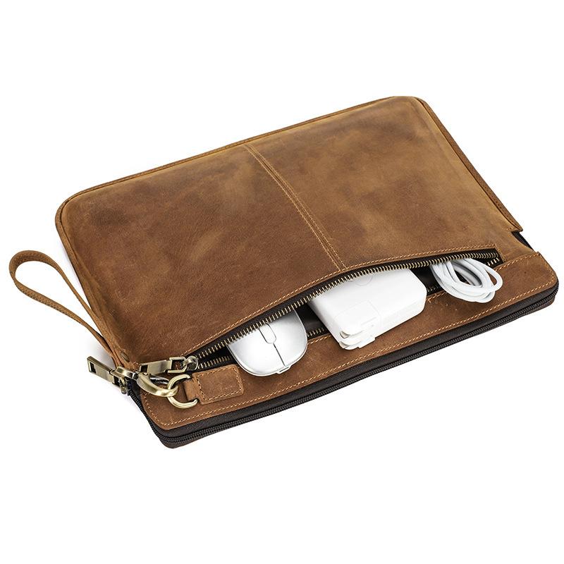 Genuine Leather Laptop Sleeve For MacBook Pro 14 Large Inner Pocket Shockproof