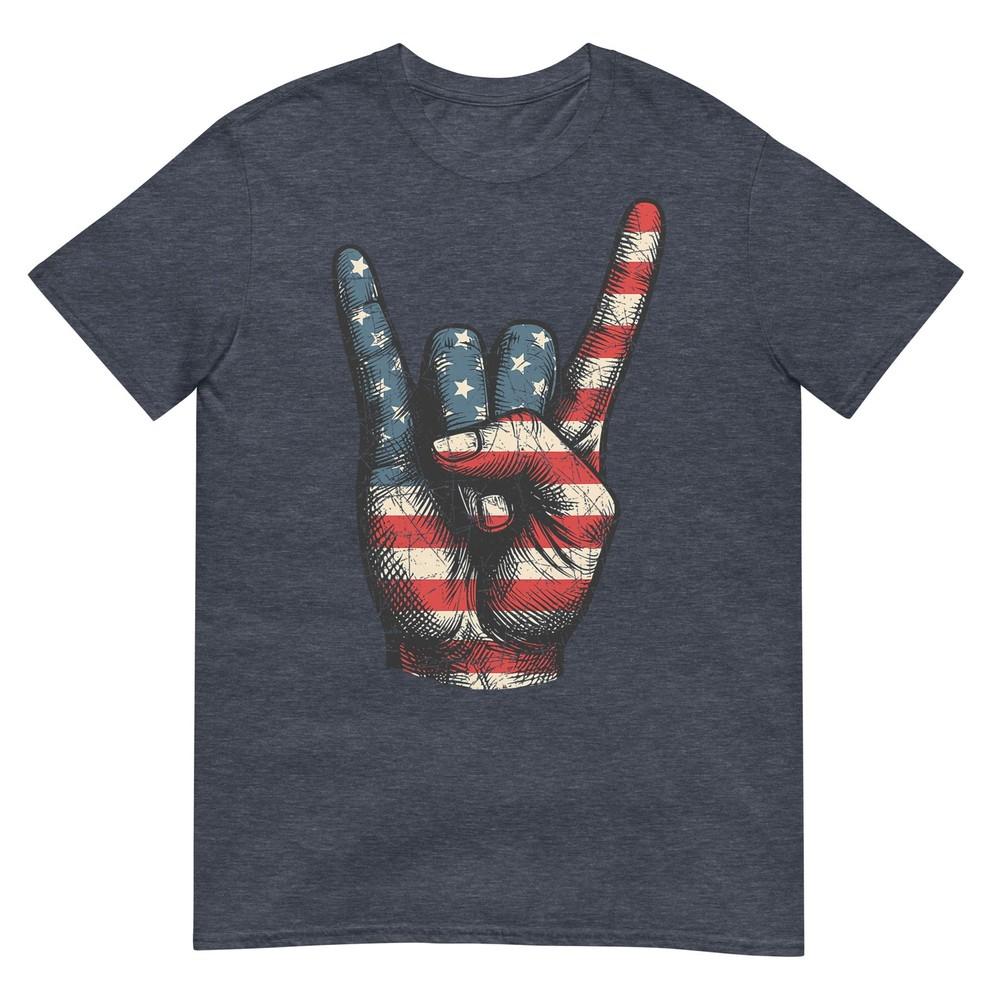 Retro Merica Rock Sign 4th Of July Vintage Usa American Flag TShirt