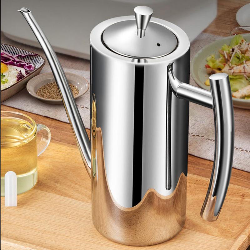 Stainless Steel Oil Pot Kitchen Oil Tank Pot Sauce Vinegar No Drip Dust-Proof Oil Storage Container Tank Storage Kitchen Tools