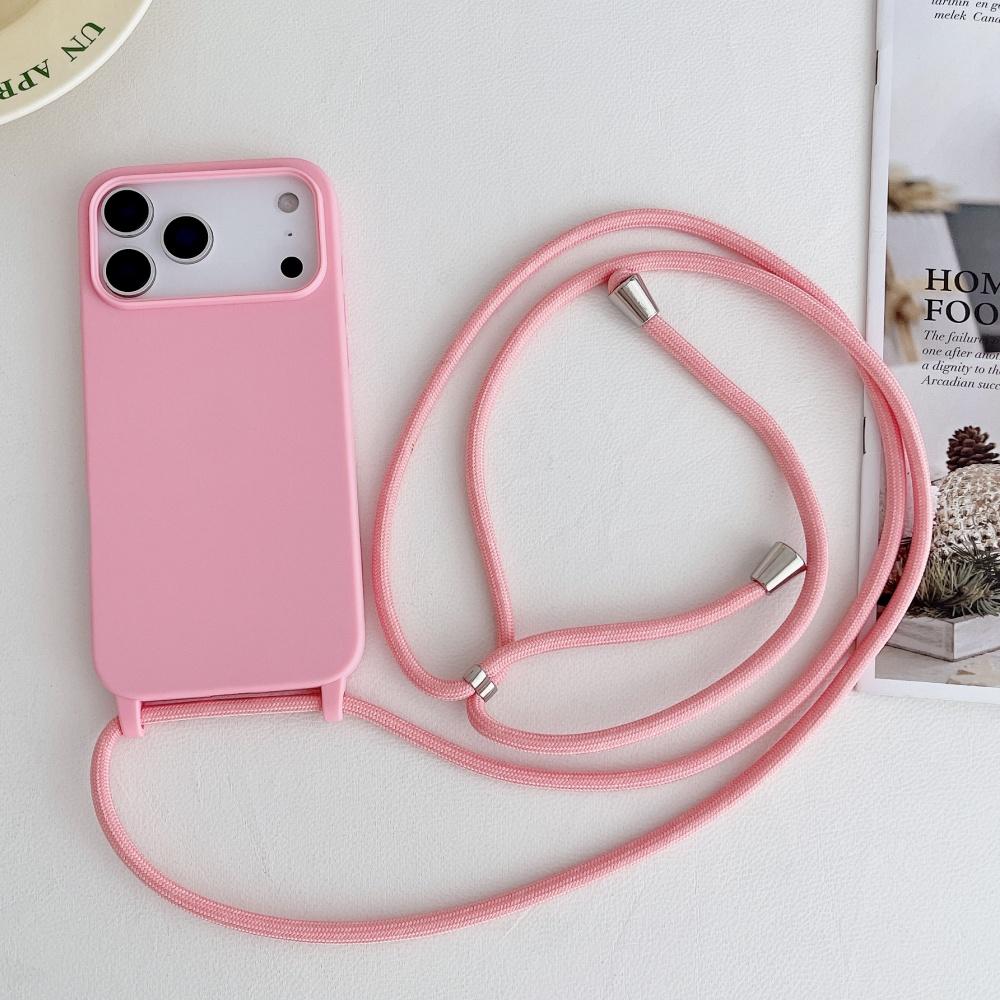 Matte Silicone Soft Case For iPhone 17 Pro Max Air 16 15 13 12 11 14 Plus Crossbody Lanyard Necklace Anti-Lost Cord Strap Cover