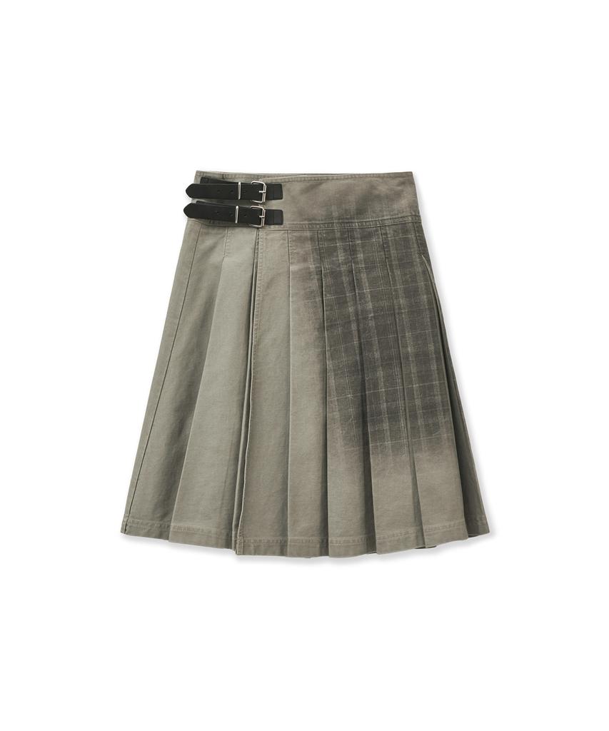 Fortena Vintage Check Wrap Pleats Skirt-Beige