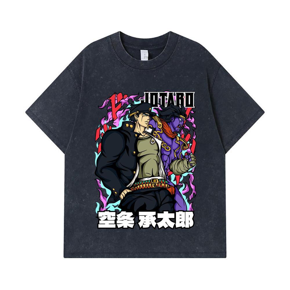 275 GSM Washed T-shirts 100% Cotton Jojo_s Bizzare V2 Jotaro Print Unisex Heavy Cotton T Shirt
