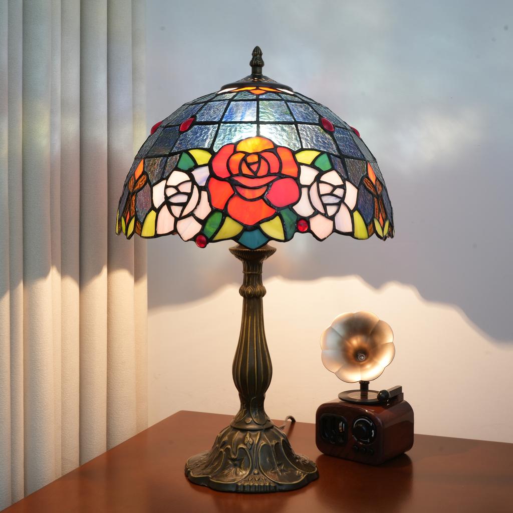 Village Garden Style Stained Glass Lamp Bedroom Table Lamp Reading Desk Light for Bedside Living Room Office Dormitory Decor 12“