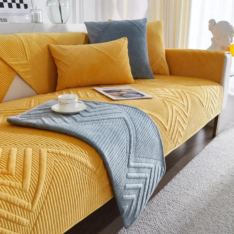 Quilted Sofa Cushion Living Room Solid Color Non-slip Sofa Cushion Cover Cloth Autumn and Winter New Super Soft Plush