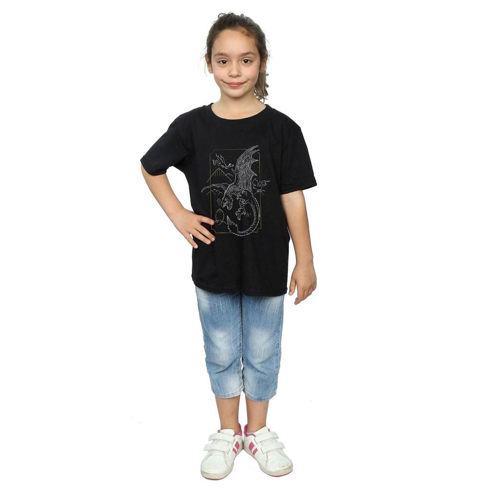 HARRY POTTER Girls Dragon Line Art Cotton T-Shirt