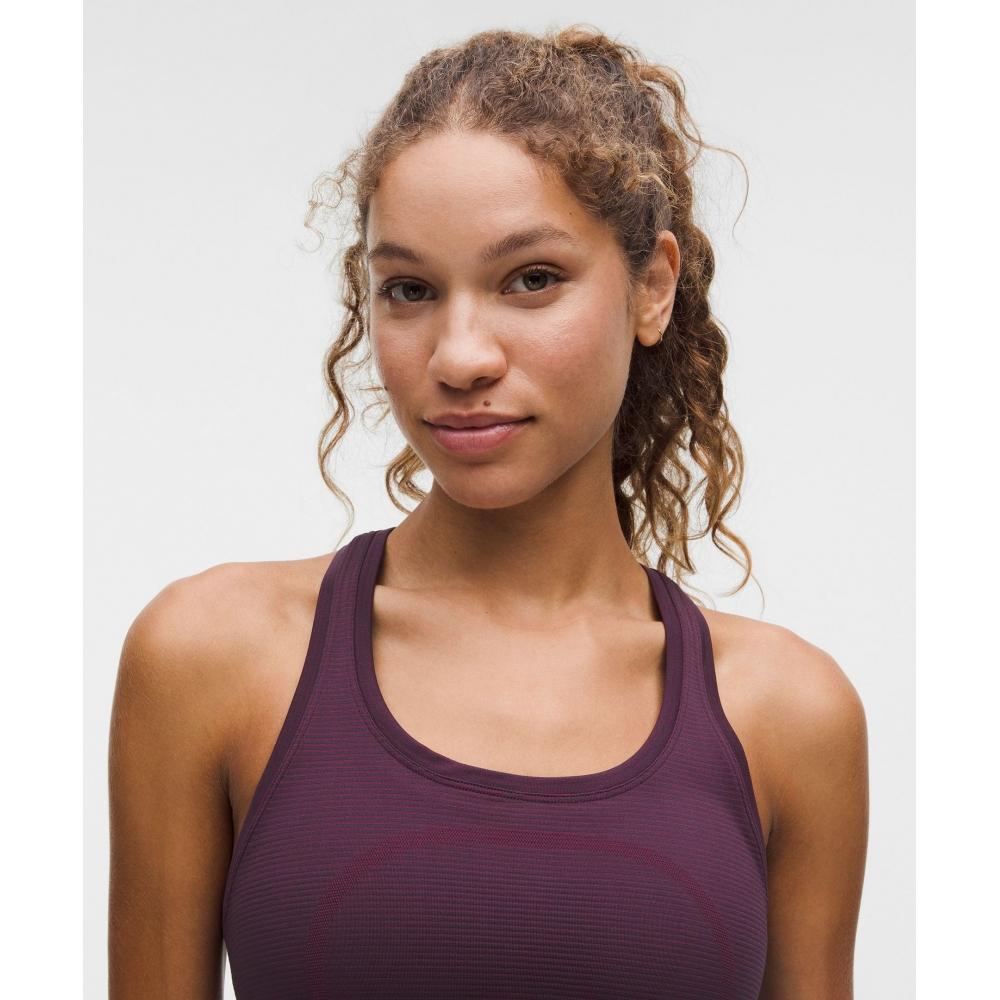 Lululemon Swiftly Tech Racerback Tank Top 2.0  Waist Length Spandex Stripe Plum Indochine Blue