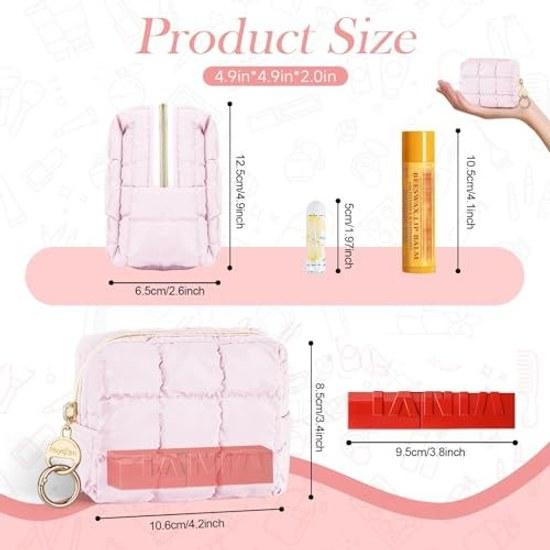 Mini cosmetic pouch small item holder womens makeup quilting lightweight lipstick bag rectangular cute self-standing vertical stylish portable trip