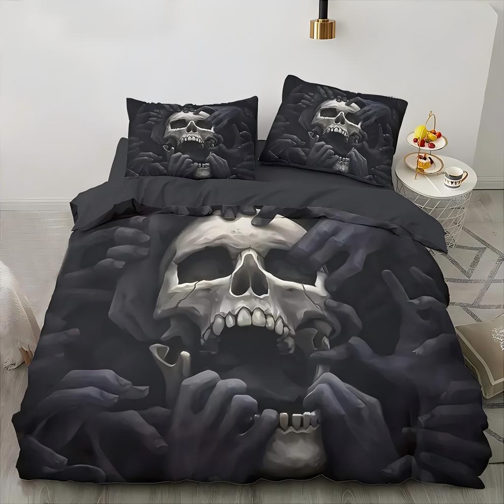 Skeleton 3D Print Black Duvet Cover Set Halloween Style Double For Adults Queen King Size Soft Bedding Set With Pillowcase
