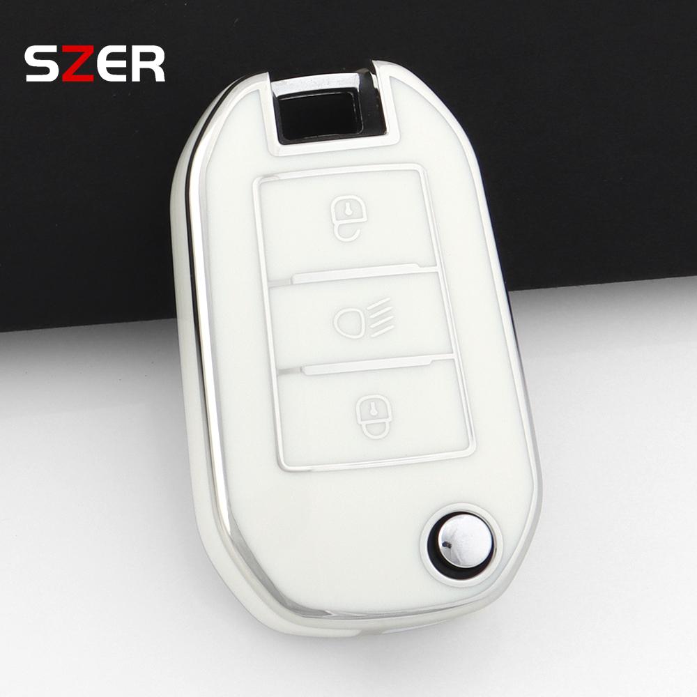 Tpu Car Flip Key Case Cover For Peugeot 208 308 408 508 2008 3008 4008 5008 For Citroen C3 C4 Cactus C6 C8 Protector Keychain
