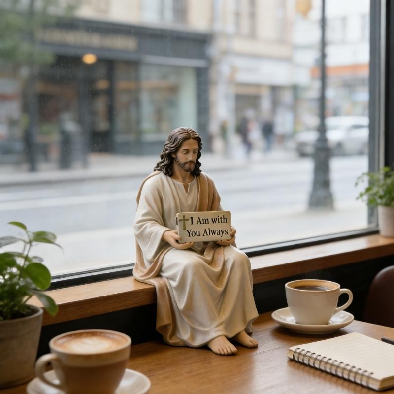 Sitting Marys/Jesuses Christ Statue with Sayings Sign Resin Desk Companion Figurines Religious Ornament Gift