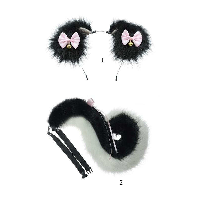 Animal Cosplays Costume Fauxs Furs Dog Cats Foxes Wolf Furry Tail Dog Ear Headbands Halloween Party Costume Accessories