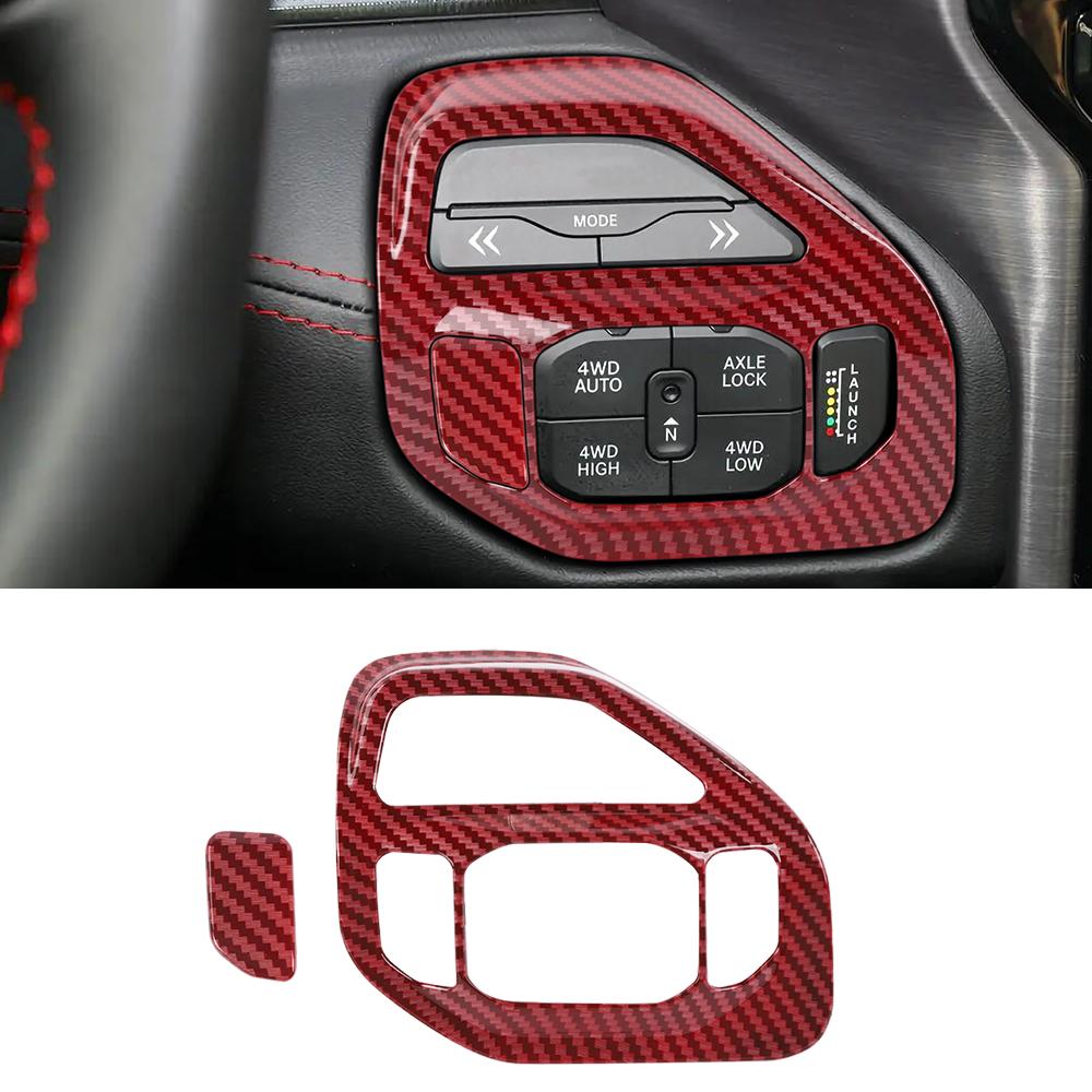 Red Carbon Fiber 4WD Adjustment Switch Cover Trim For Dodge Ram 1500 TRX 2022+