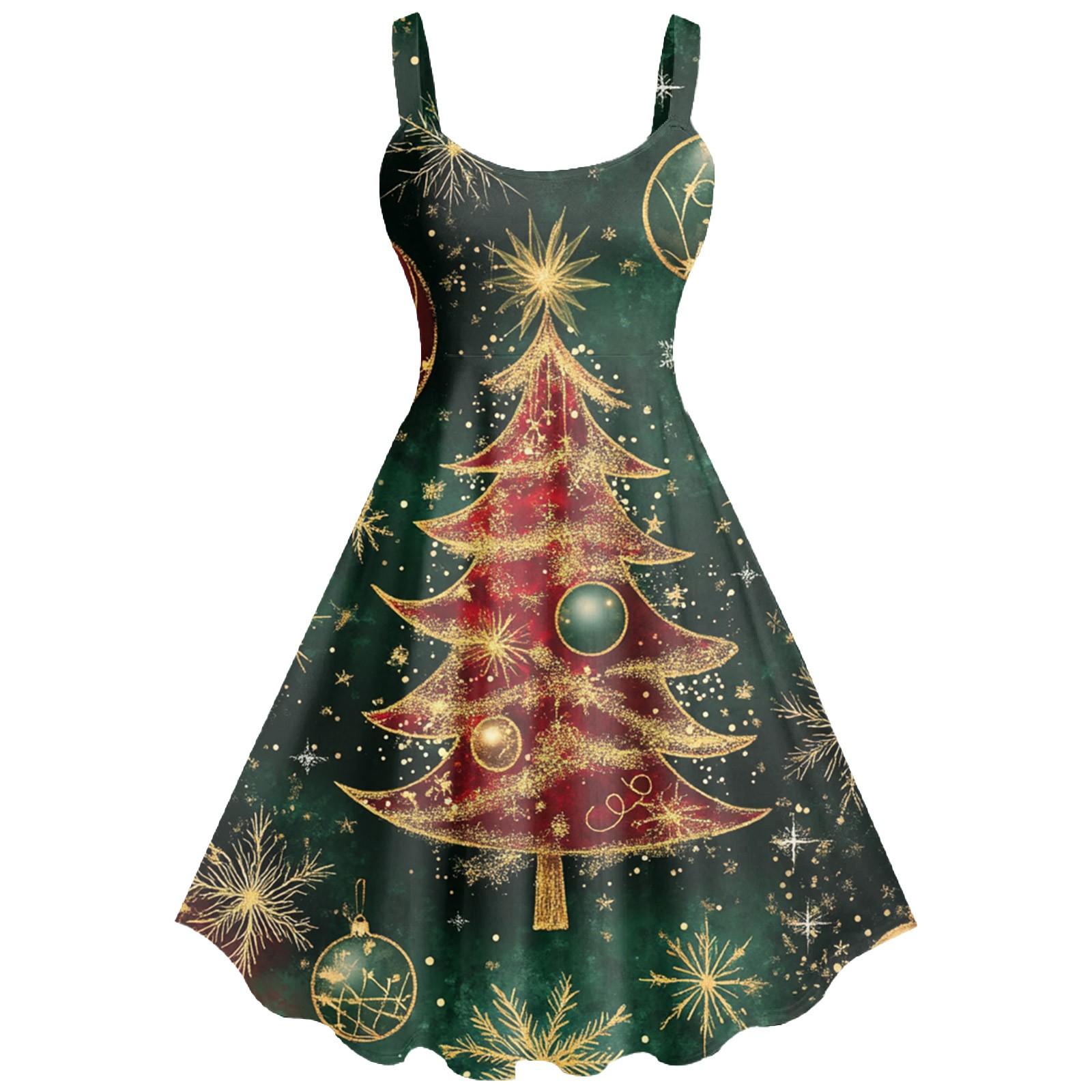 

Женское повседневное модное рождественское печатное сексуальное ретро-платье с подтяжками, большая юбка-свитер L