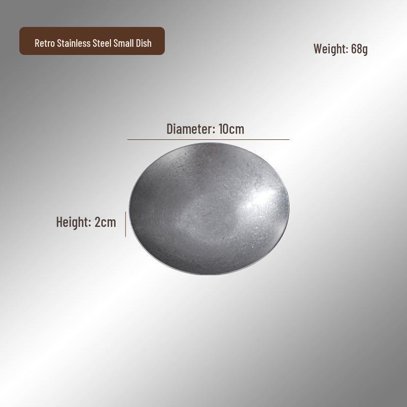 Retro Stainless Steel Round Snack Plate - Old-fashioned Barbecue Sauce Tray with Bone Dish Design