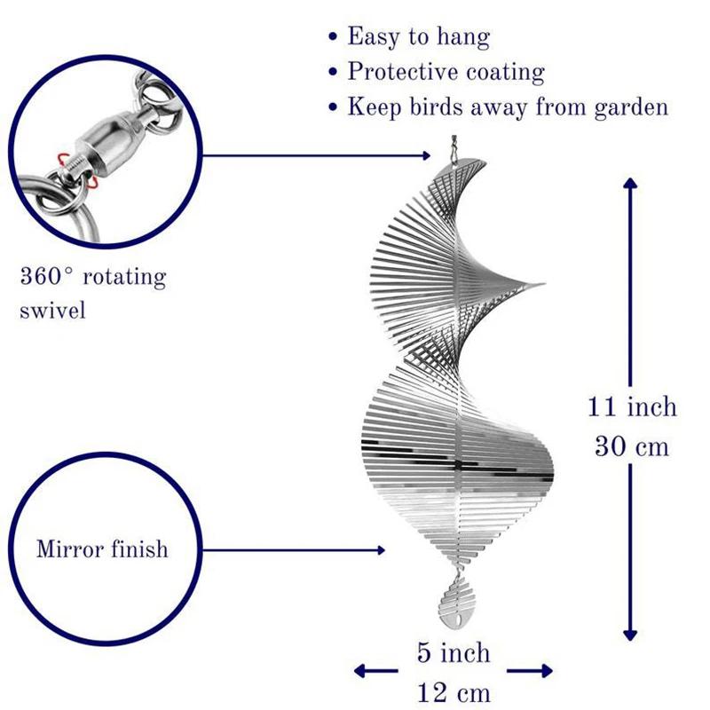

[PL]3D Rotating Wind Chimes Flip Spiral Pendant Patio Wind Spinner Bell For Home Garden Hanging Decoration Bird Reflectors