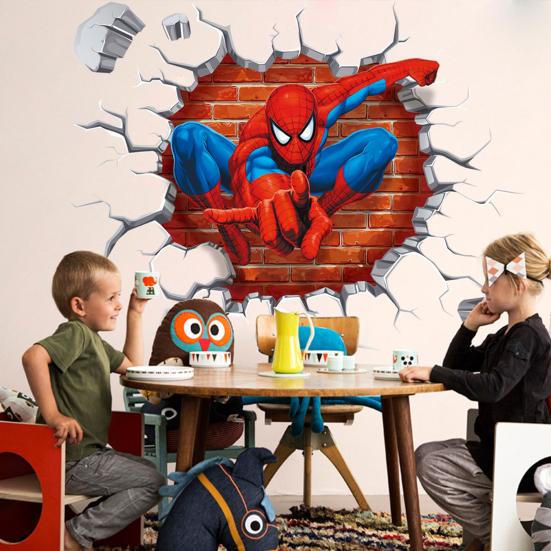 Wall Sticker Cartoon 3D Effect Spiderman Decorative Wall Decal Home Decor Gifts for Kids Rooms