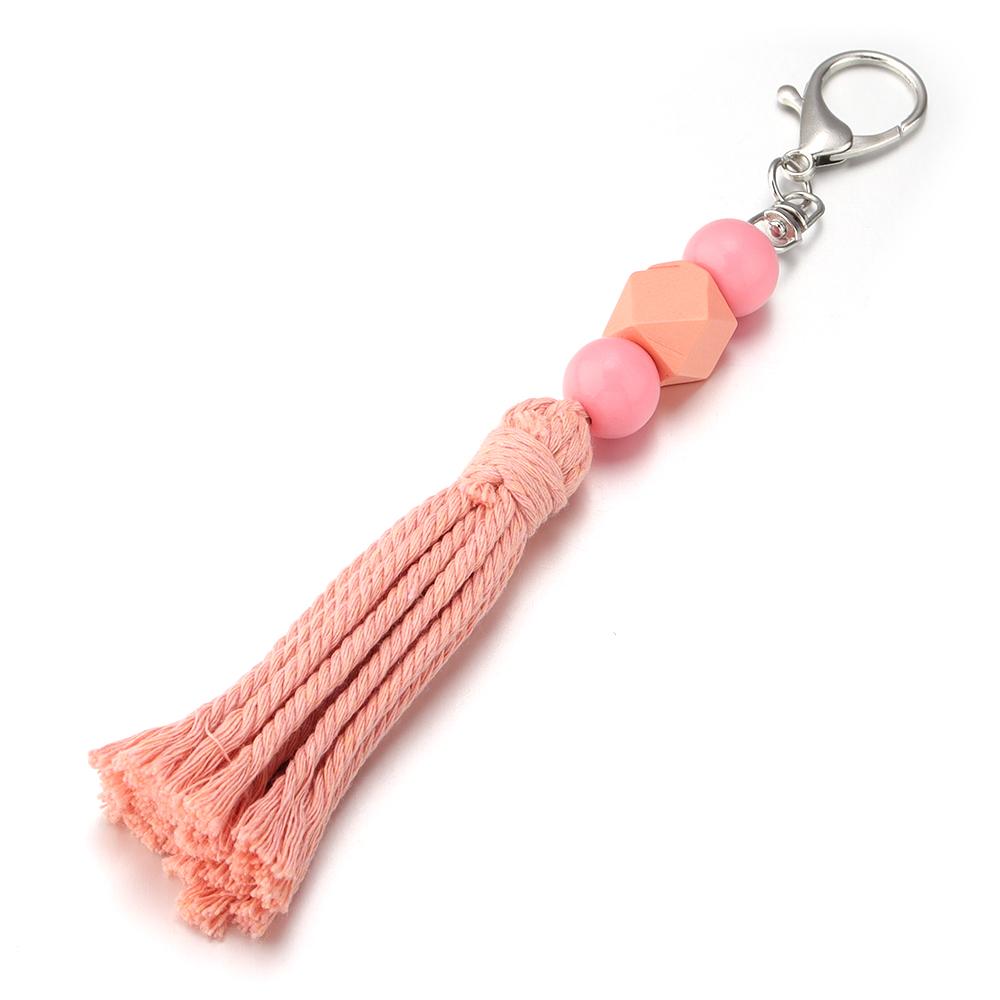 1Pcs 20cm Multicolor Handwoven Tassel Keychain Charm Acrylic Beads Key Chain For DIY Men Women Handbag Accessories Jewelry Gifts