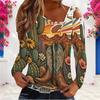 Women Plus Size Asymmetric Cutout Neck Cold Shoulder Long Sleeve Western Printed Fitted Top