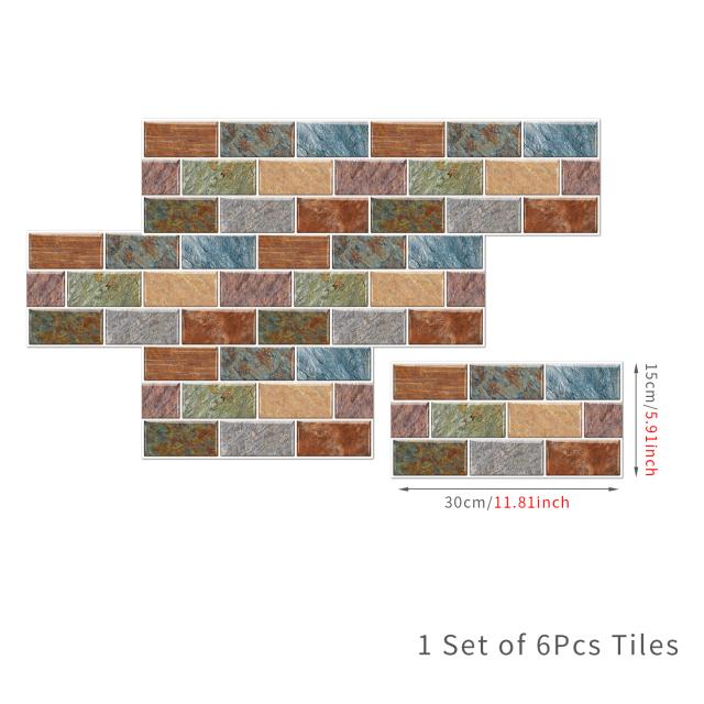 6Pcs 15X30cm DIY 3D Marble Mosaic Wall Stickers Imitation Brick Bedroom Decoration Waterproof Self Adhesive Tile Wallpaper Kitchen Cupboard Decor