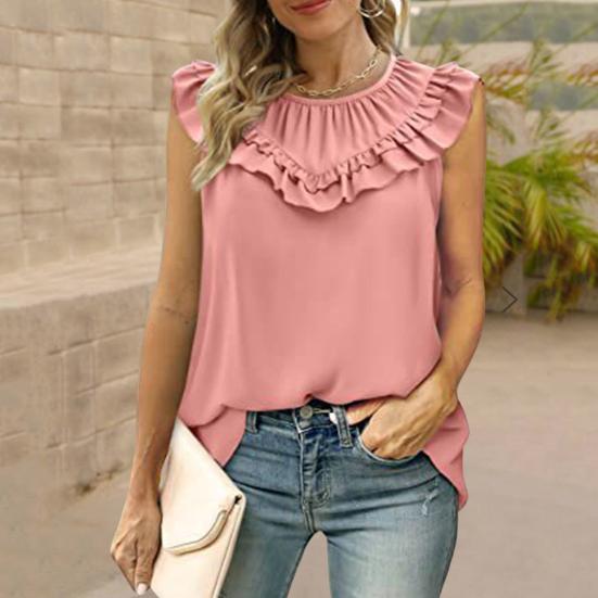

Женская футболка с рюшами и короткими рукавами с круглым вырезом, однотонный пуловер, свободное платье
