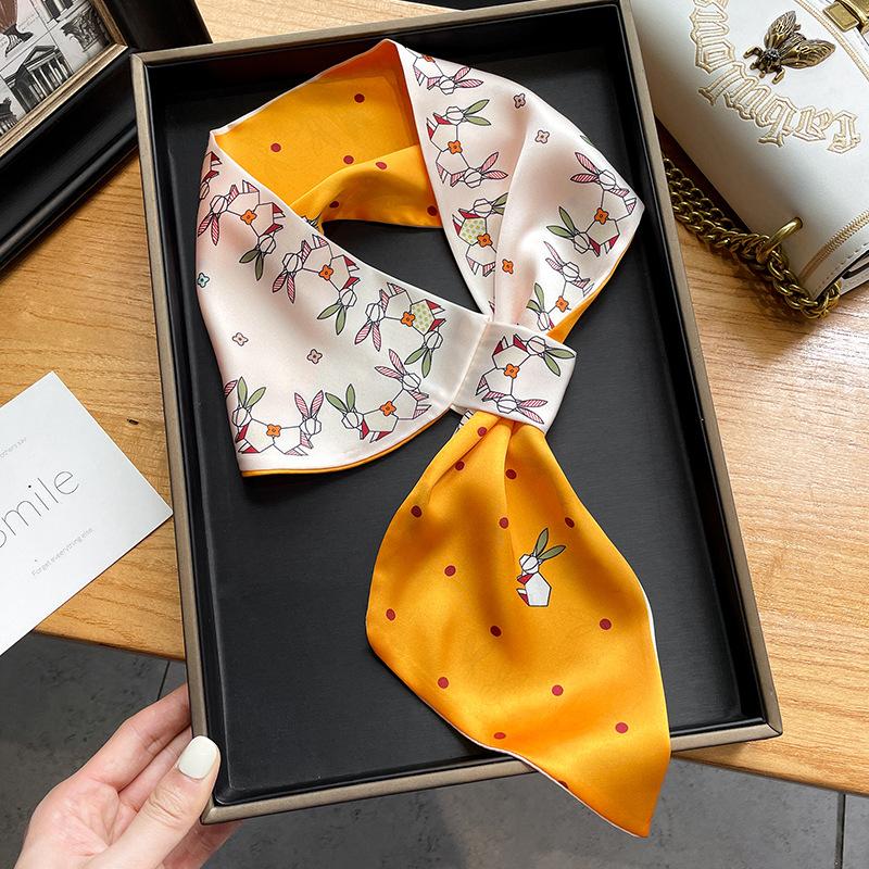 Luxury Spring Summer Ear Silk Scarf Women Striped Print Neckerchief Wrist Towel Korean Style Tie Bag Band Ladies Neck Scarf