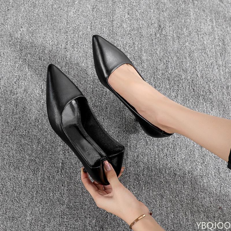 Fashion 2025 New Stewardess High Heels Ladies Etiquette Single Shoes Fashion Pointed Fine Heel Leather Shoes Black Formal Pumps Mujer