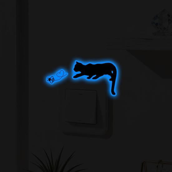 5Pcs/Set Luminous Cat Switch Sticker Self-adhesive Removable Waterproof PVC Glow-in-the-dark Kitten Wall Outlet Socket Decoration Decal