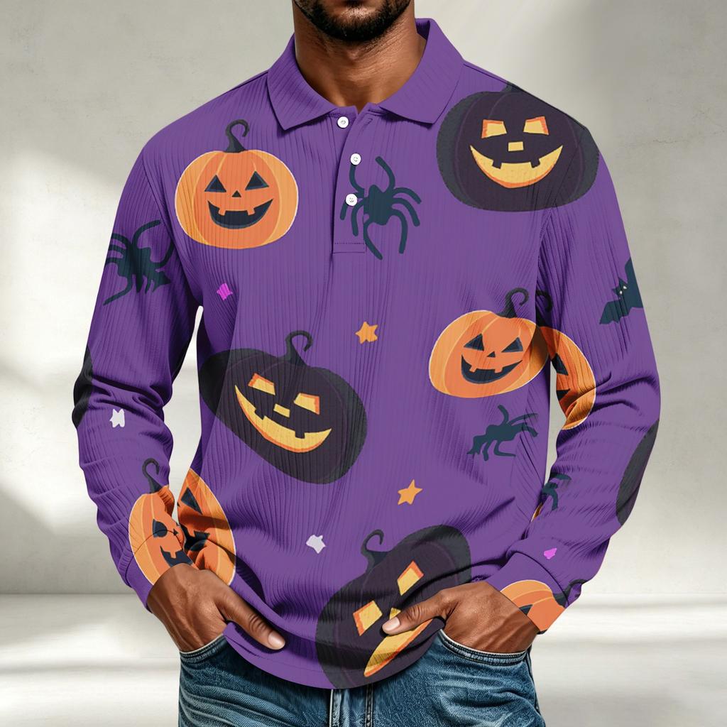 Men's Long Sleeve Shirt Halloween Print Loose Fit Casual Top