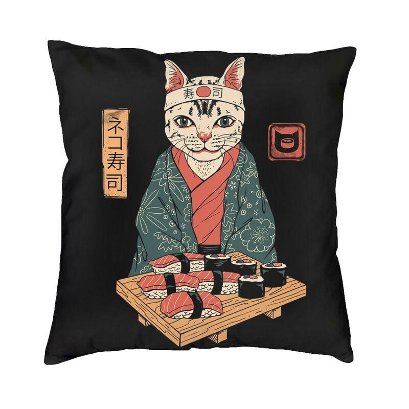 Japanese Samurai Cat Cushion Covers Sofa Home Decorative Square Throw Pillow Cover 40X40Cm