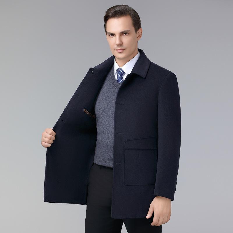 

Мужское кашемировое пальто средней длины с подкладкой из шерсти и утиного пуха 185 темно-синий