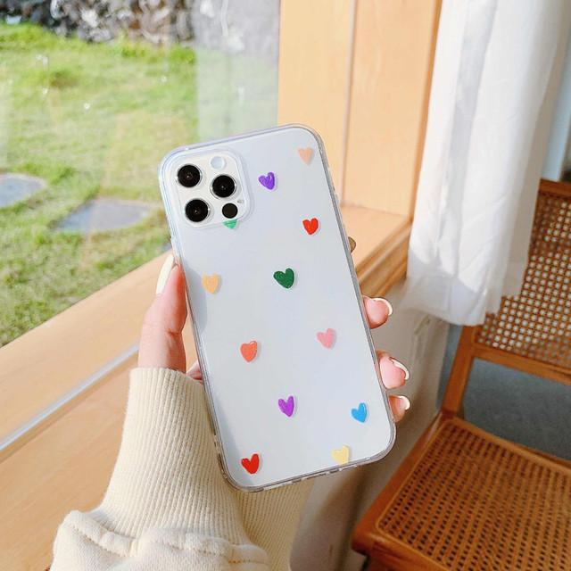 

Прозрачный милый чехол для телефона с сердечком для Iphone 11 12 13 Mini Pro Max 7 8 Plus X Xs Xr Se 2020, Мягкая задняя крышка из ТПУ ярких цветов For iPhone 13
