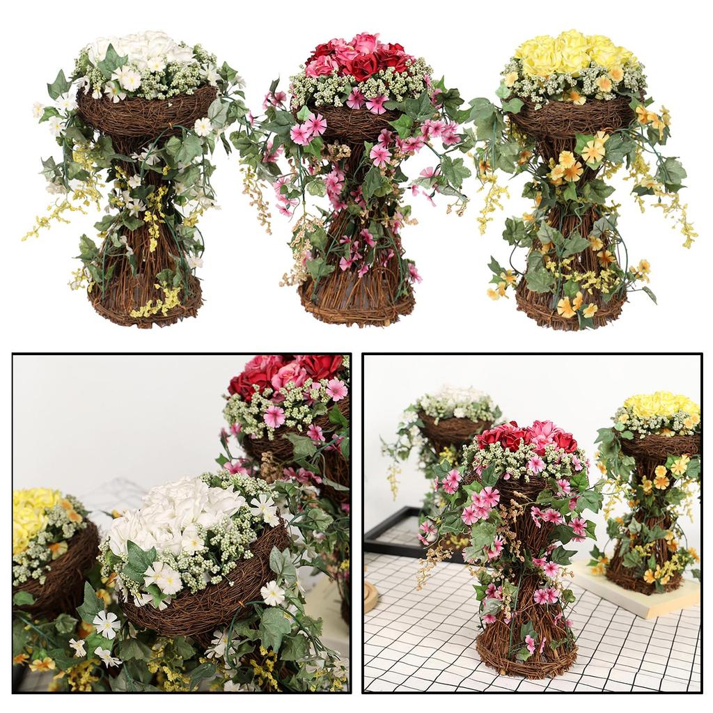 Large Flower Centerpieces w/ Rattan Vase Rose Flower Party Holiday Potted Decoration Accessories