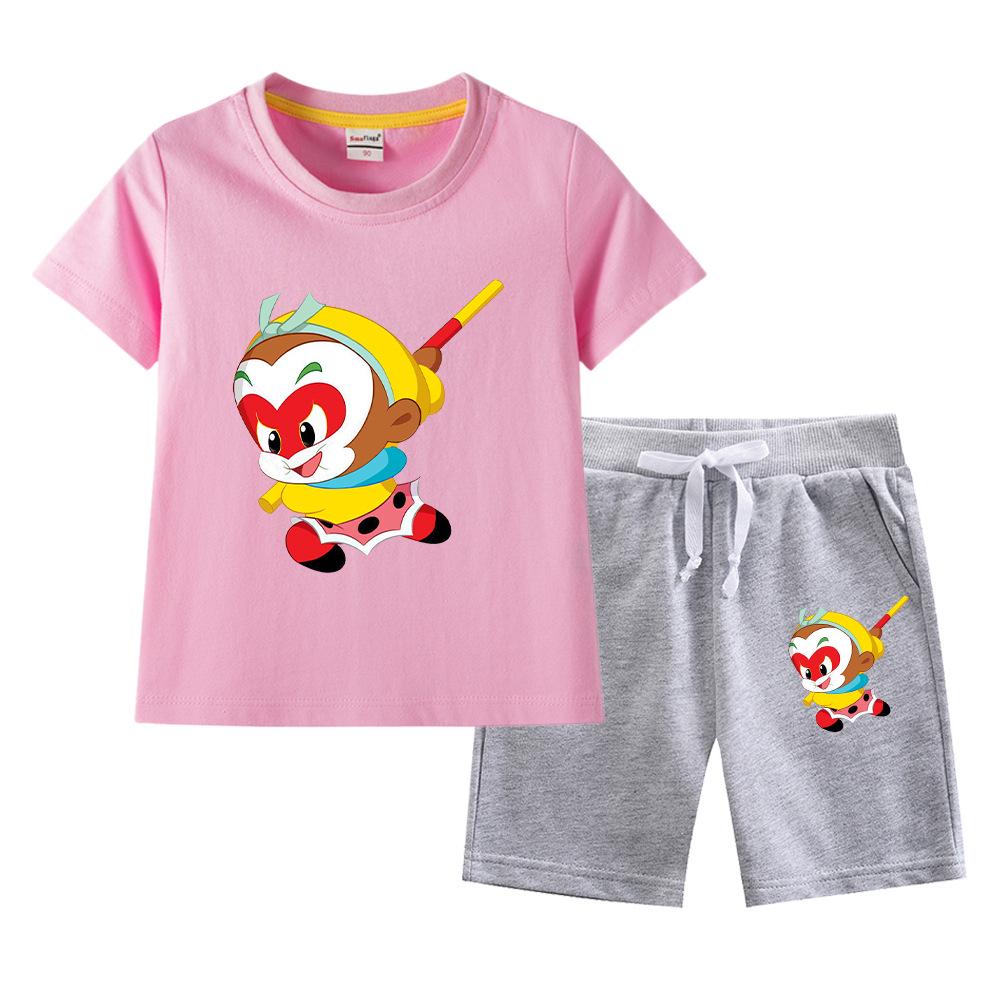Sun Wukong Boys' Summer 2023 Cotton Outfit: Short Sleeve T-shirt & Shorts Two-Piece Set