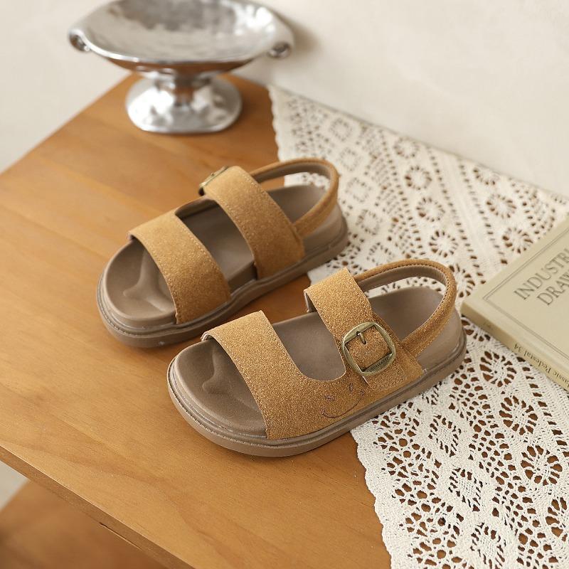 Kids Open Toe Adjustable Buckle Sandals with Smile Decor 26 коричневый