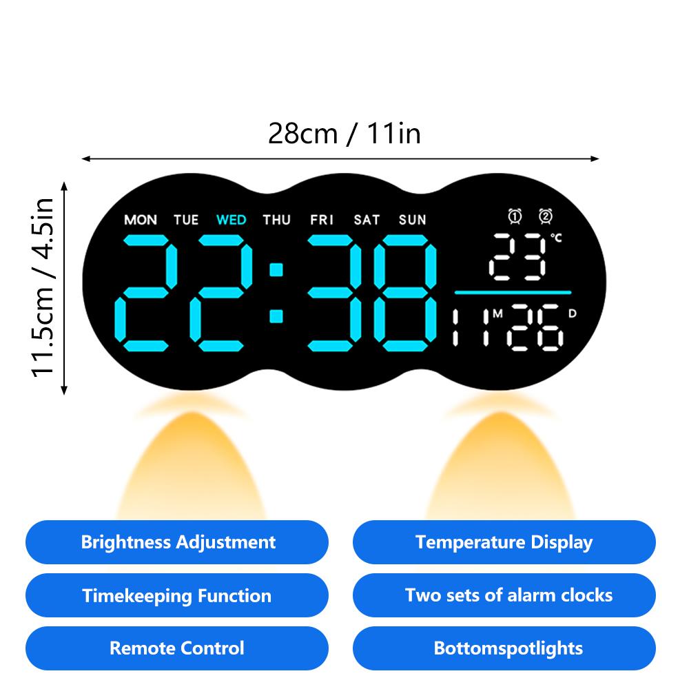 New Multi-Functional Clock Wall Lamp Time Temperature and DST Alarm Display Ambient Spotlights Remote Control LED Wall Clock