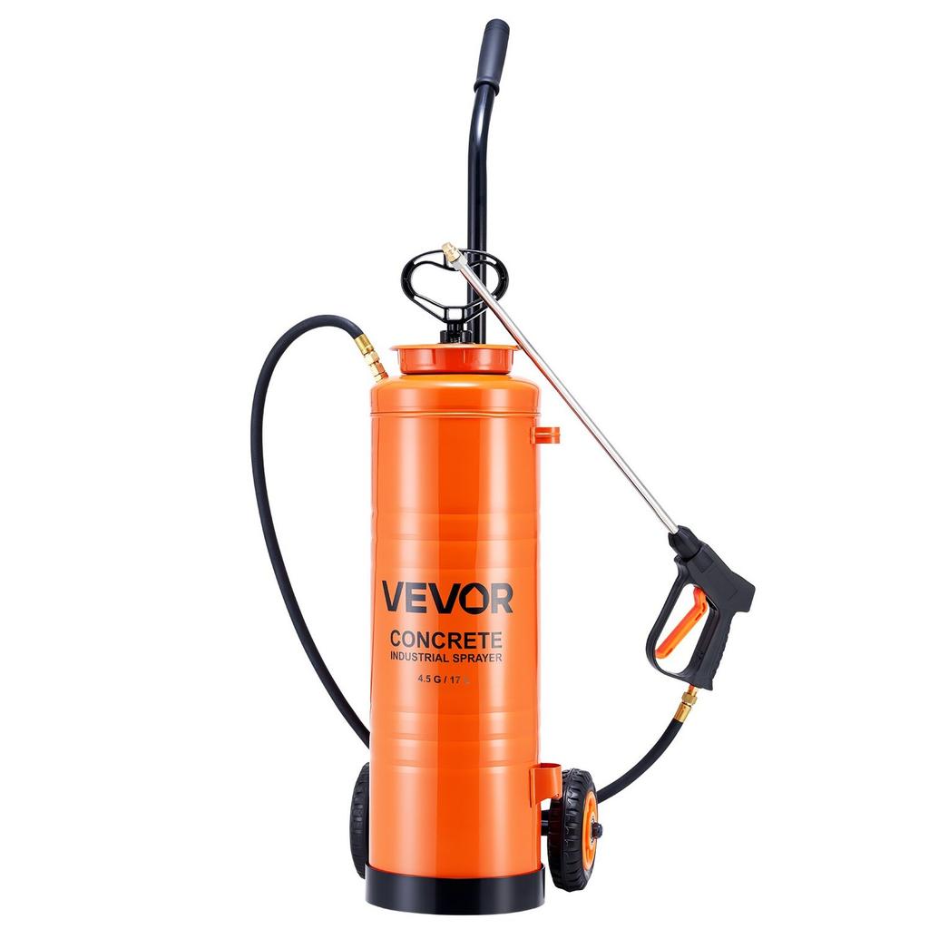 Industrial Sprayer, 17L Large Capacity, Stainless Steel Concrete Sprayer with Ergonomic Handle & Removable Cart, 1.2 m & 3 m Hose, Concrete Sealer