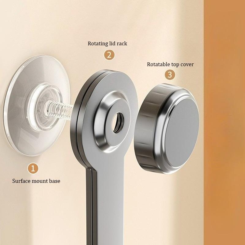 No Drill Suction Cup Kitchen Pot Lid Holder Rotating Wall Mounted Storage Rack Multi-Purpose Cutting Board Organizer