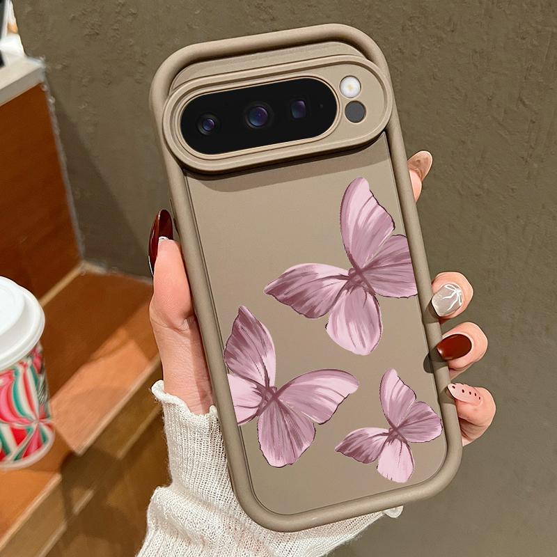 Capa Fosca Antichoque com Padrão de Borboletas em Cor Sólida para Google Pixel 9 Pro XL 8 Pro 8A TPU Macia Proteção de Lente Capa de Telefone